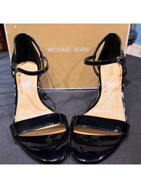 Michael Kors Simone Mid Sandal Womens 9M Black Ankle Strap Stiletto Heel NIB